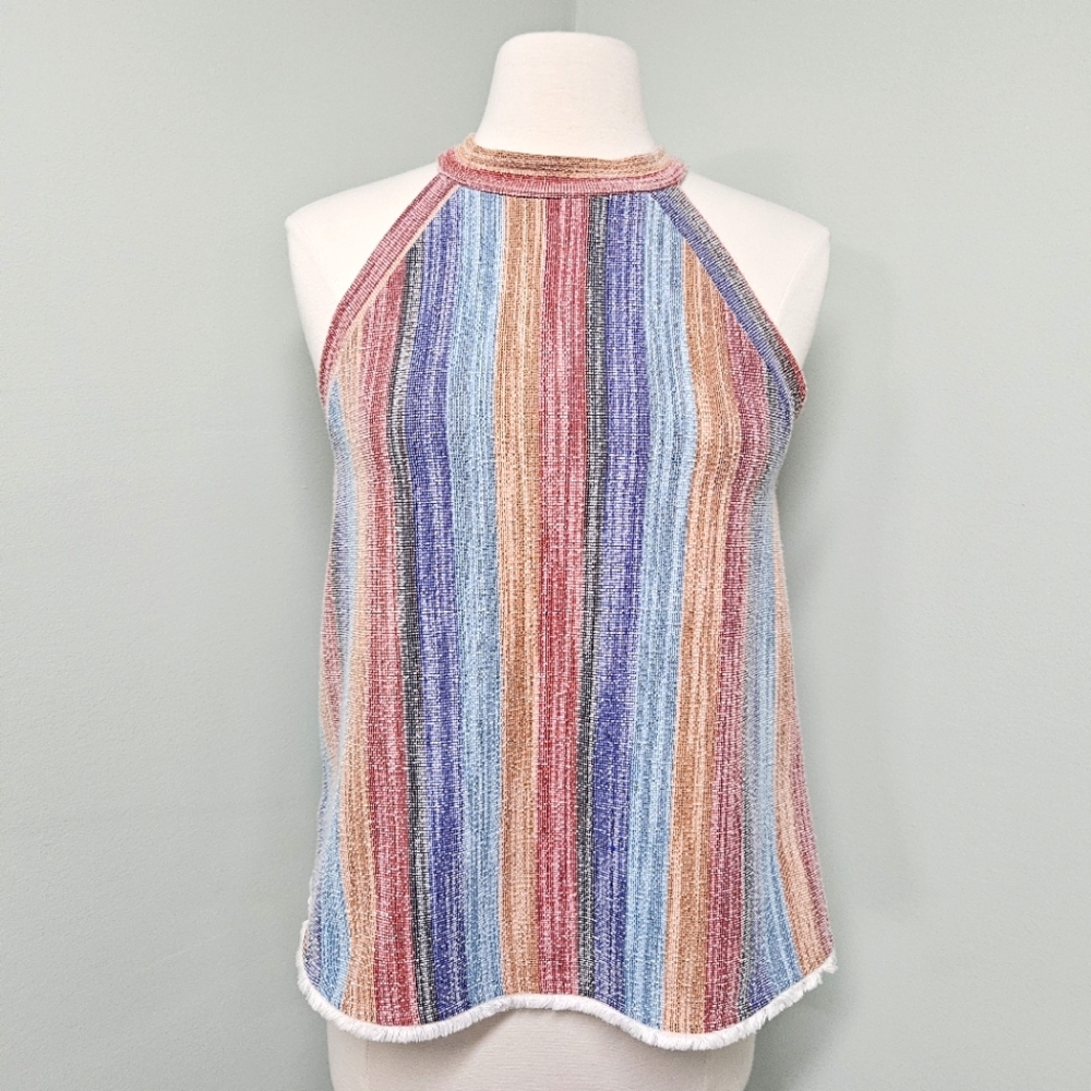 Anthropologie W5 Halter Top Tank Tunic Woven Striped Rainbow Boho Bohemian